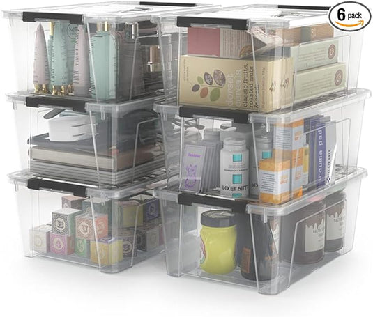 WYT Clear Storage Latch Bins, 6-Pack Storage Organizer Box with Handle and Lids, 5-Litre