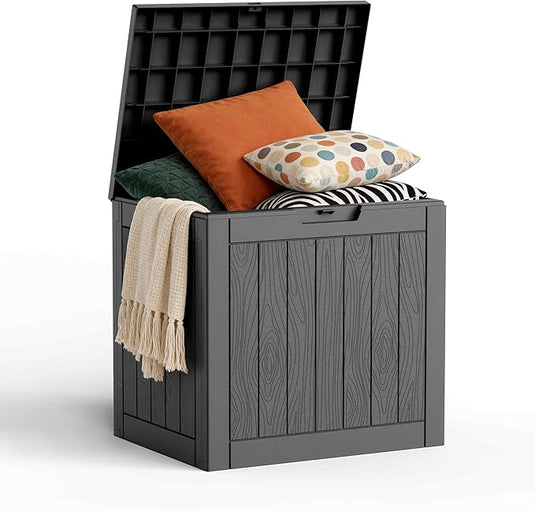 30 Gallon Outdoor Deck Box, Lockable Waterproof Outdoor Storage Boxes For Garden Tools,Indoor Cushions,Accessories Outside Storage Resin Weatherproof Container(Black)